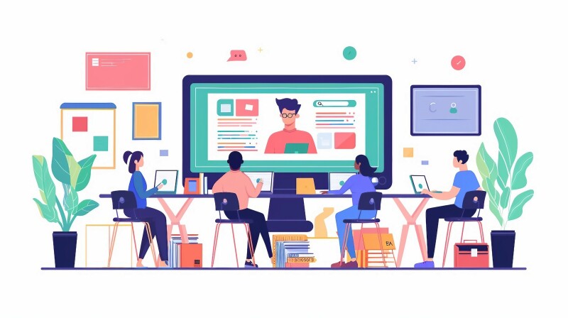 A group of students watching an instructor's video lecture.