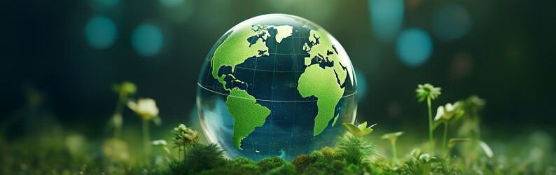 globe of earth sitting on bed of moss
