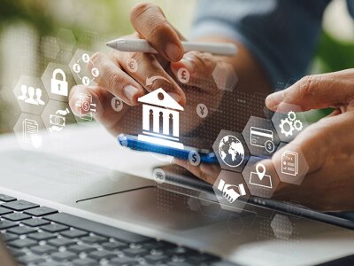 Banking information on a laptop.