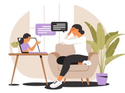 Illustration of a woman in an online counseling session