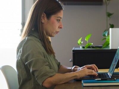 Woman working from home on her laptop