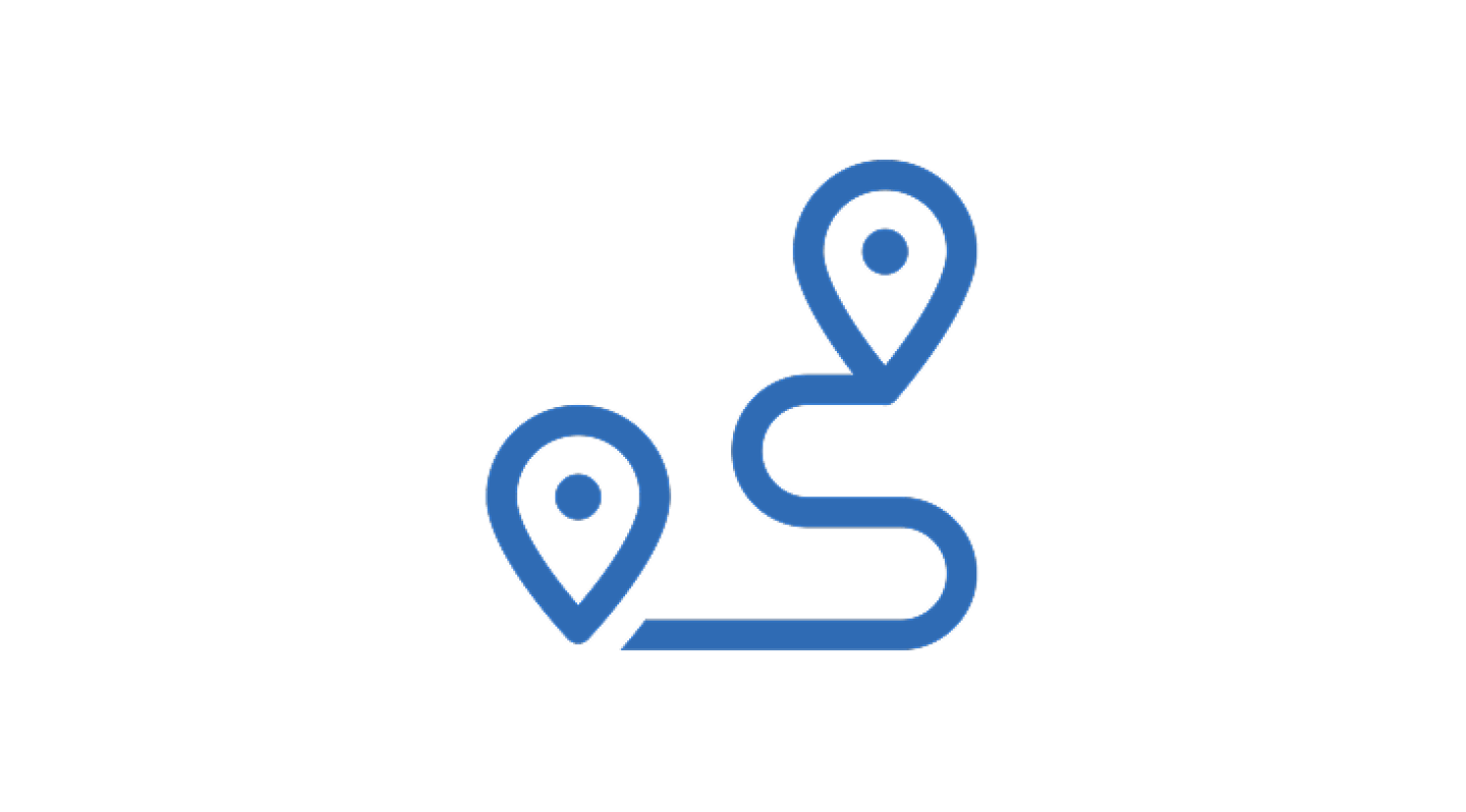 Icon of two pinpoints connected by a wavy line.
