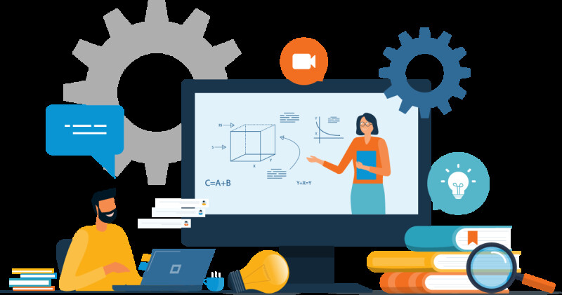 A student engaging with a video of an instructor