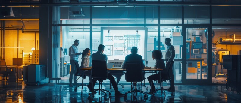 A team of engineers gathered around a conference table.