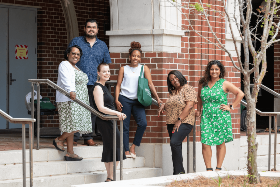 Group of Tulane students on staircase outside of campus building