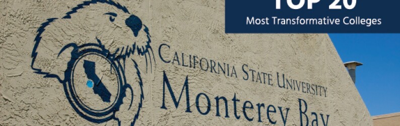 top twenty csumb logo and otter on stone- wall