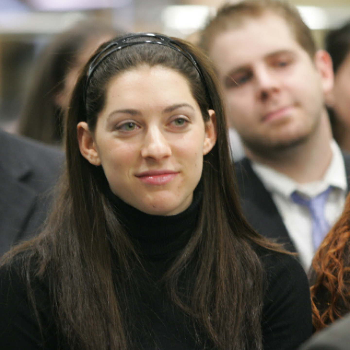 A close-up of a female Yeshiva University student during the first day of class.