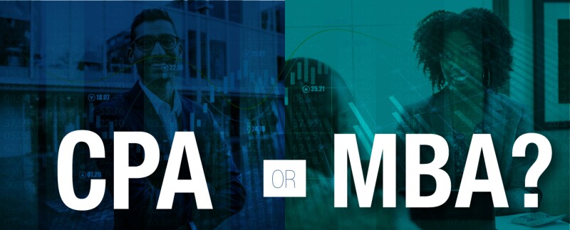 CPA vs MBA? Split image showing one male/female